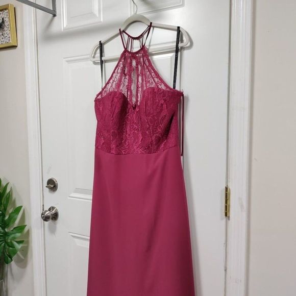 Hayley Paige "5857 - Burgundy" Lace Chiffon Burgundy Dress  12 - Picture 8 of 15